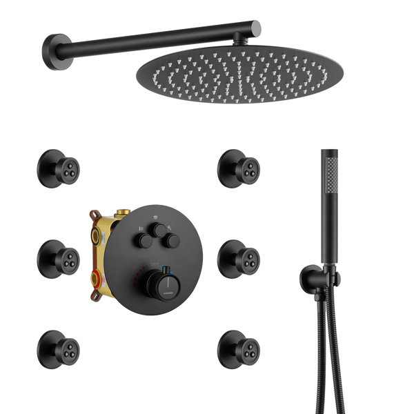 CASAINC Thermostatic Rainfall Shower System with Rough inValve and Shower Body Spray Wayfair